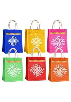 Match Made Multicolor Kolam Print Non Woven Gift Bags with Handle Reusable Return Gift Bags for Wedding