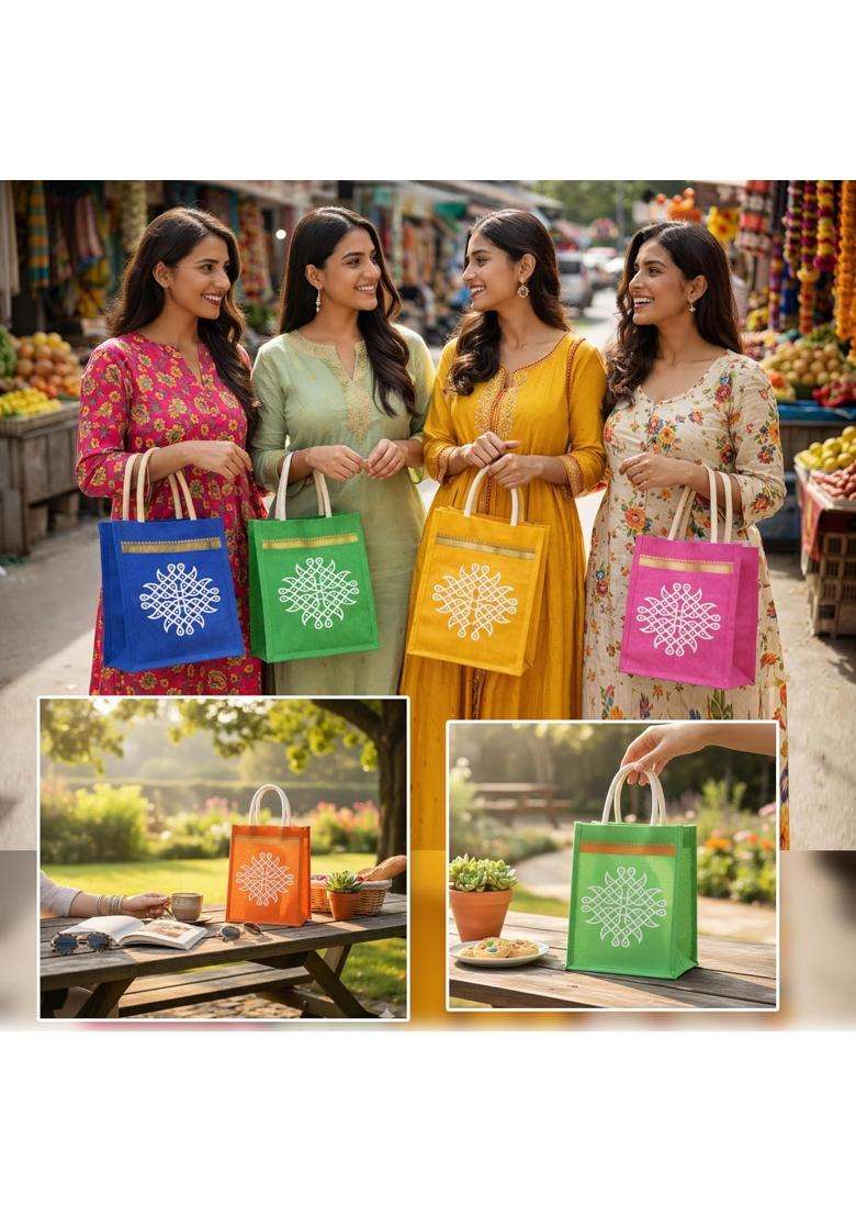 Match Made Multicolor Kolam Print Non Woven Gift Bags with Handle Reusable Return Gift Bags for Wedding - Indya