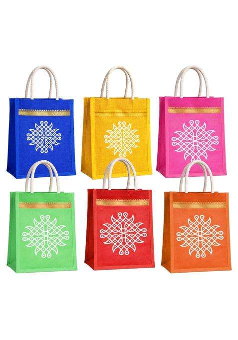 Match Made Multicolor Kolam Print Non Woven Gift Bags with Handle Reusable Return Gift Bags for Wedding