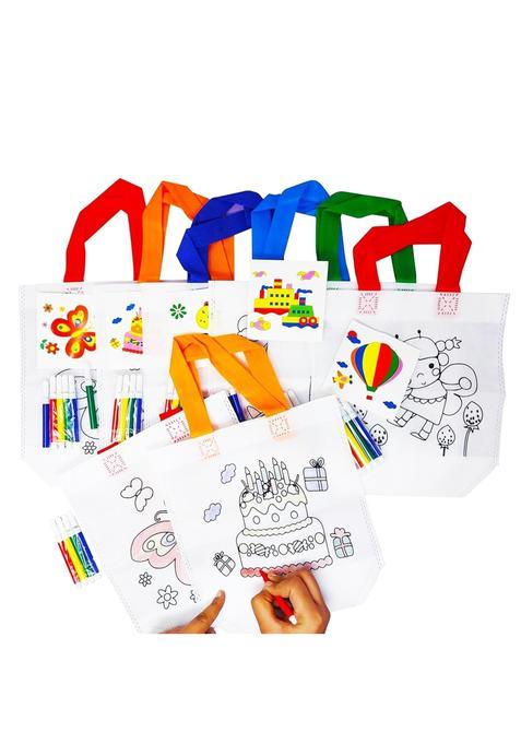 Parteet 10Pcs DIY Colouring Bag with Sketchpen Birthday Popper Reusable Dual Side Doodle Coloring Gift Bag