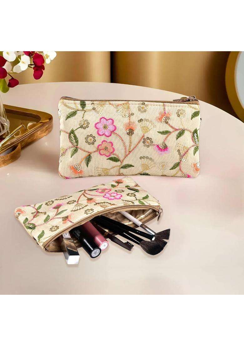 Kuber Industries Cream 4 Pcs Polyester Traditional Hand Purse Ladies with Zip - Indya