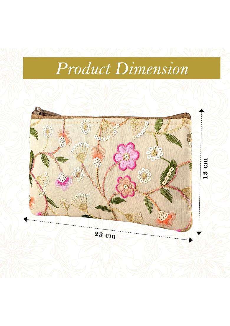 Kuber Industries Cream 4 Pcs Polyester Traditional Hand Purse Ladies with Zip - Indya