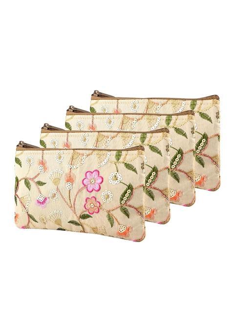 Kuber Industries Cream 4 Pcs Polyester Traditional Hand Purse Ladies with Zip