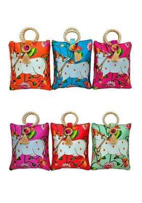 The Homely Hub Cow Printed Pichwai Potli Bag with Handle Baby Shower Haldi Mehandi Diwali Pack of 6