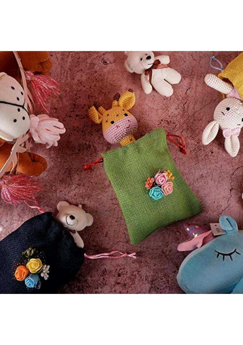 Thehandikrafts Unisex Colored Jute Potli with Multicolour Flower Jute Linen Potlis - Indya