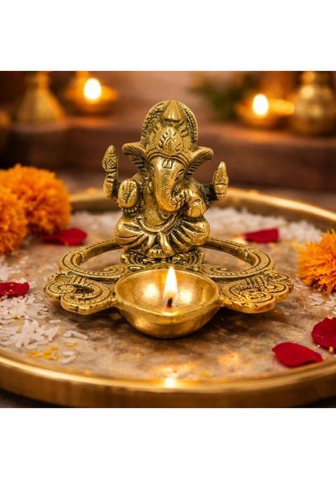 Craftvatika Ganesha Idol with Diya Stand Ganesha Diya Deepak Oil Lamp