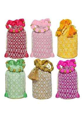 AT Ankit Traders Women Potli Bags Zari Embroidered Silk with Drawstring