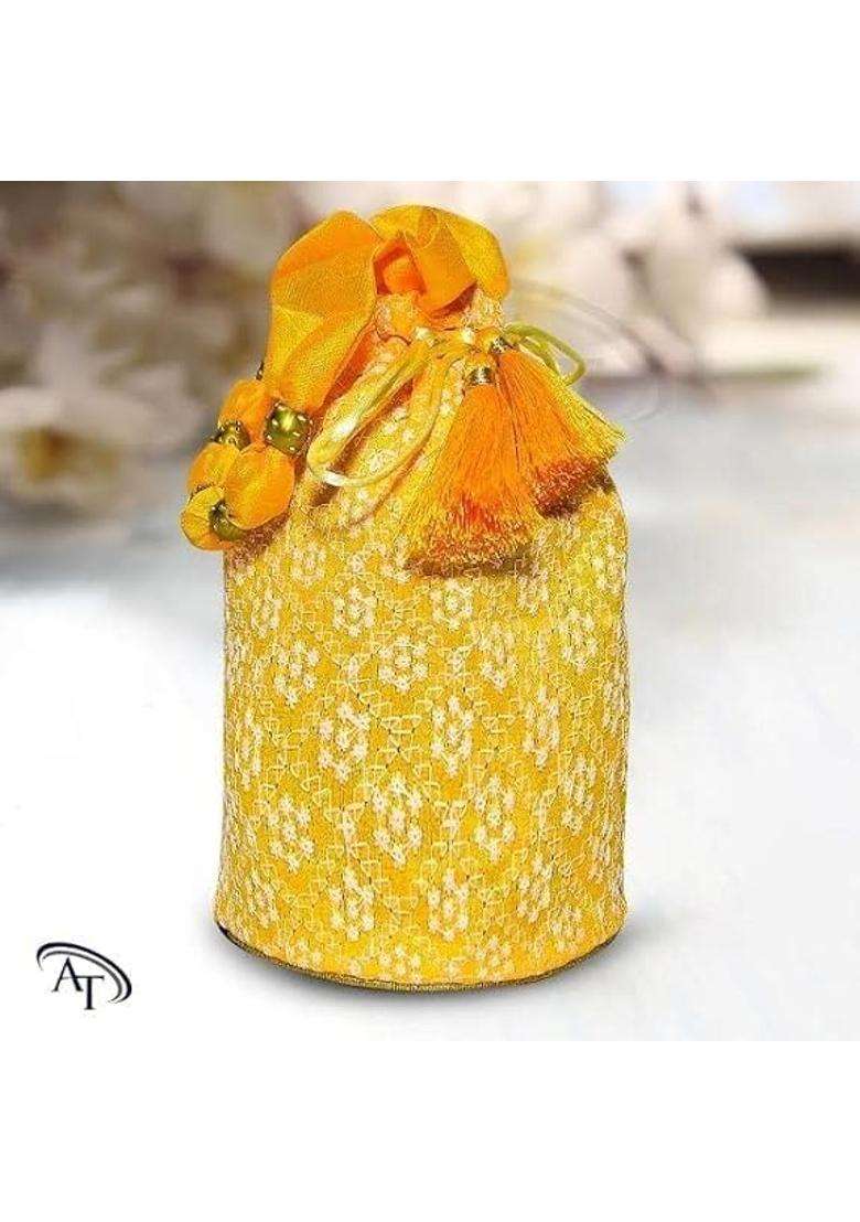 AT Ankit Traders Women Potli Bags Zari Embroidered Silk with Drawstring - Indya