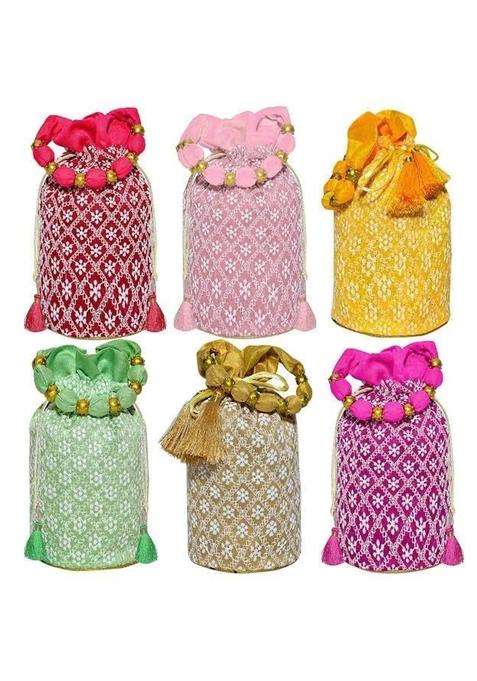 AT Ankit Traders Women Potli Bags Zari Embroidered Silk with Drawstring