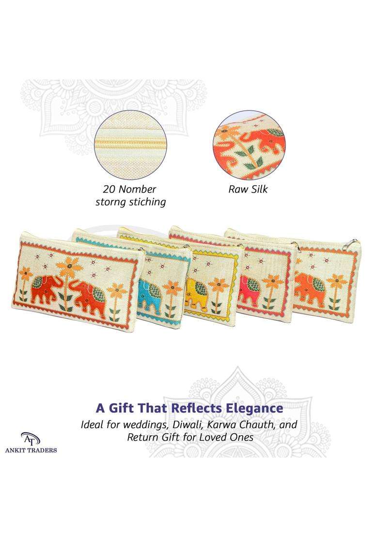 AT Ankit Traders Traditional Embroidered Zipper Purse for Women Return Gifts for Baby Shower Haldi Mehendi - Indya