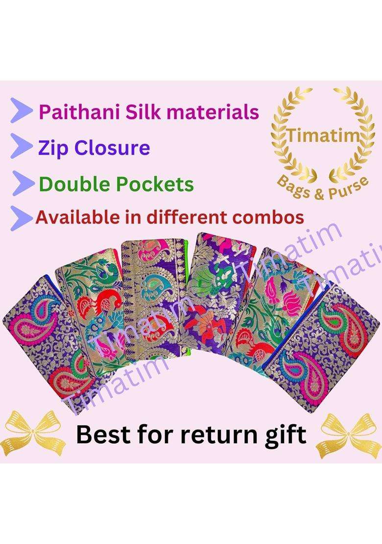Timatim Return Gift for Women Purse Double Pockets with Zipper Wallet for Ladies Festival Wedding Pack of 6 - Indya