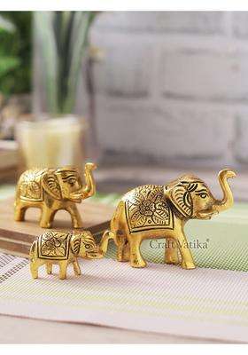 Craftvatika Metal Trunk Up Elephant Family Statue Showpiece Figurine Fengshui Vastu Lucky Set of 3