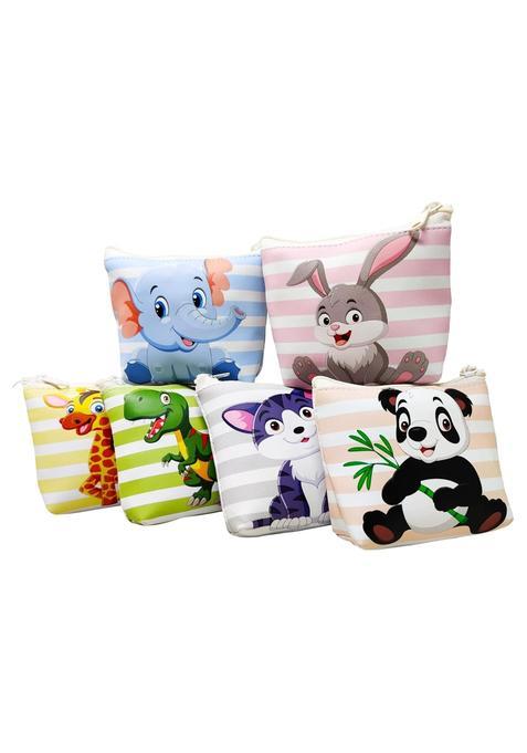 Parteet Cute Animals Print Soft Silicon Small Pouch Return Gift for Kids Pcs Multicolors Canvas Pack of 6