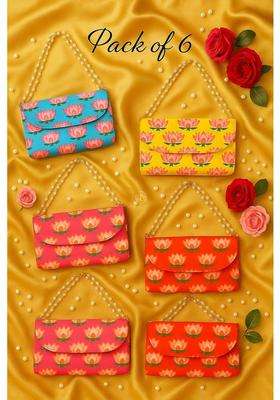 Arrakasta Crafts Assorted Bandhej Bandhani Patola Lotus Handbag Ethnic Clutch Purse for Women with Pearl