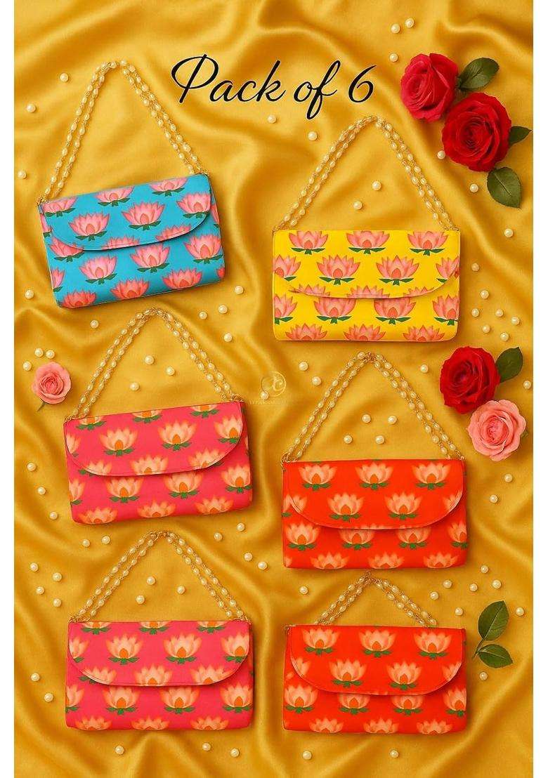 Arrakasta Crafts Assorted Bandhej Bandhani Patola Lotus Handbag Ethnic Clutch Purse for Women with Pearl - Indya