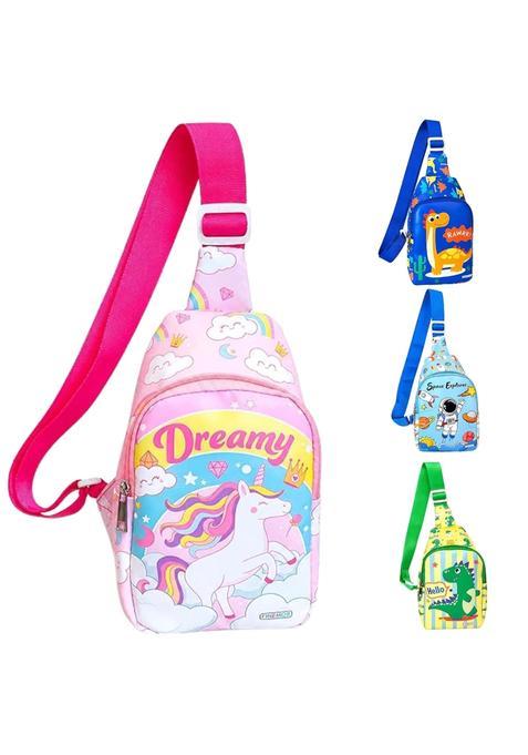 Finemoe Pink Small Travel Kids Sling Bag for Boys and Girls Crossbody Chest Bag Lightweight Outdoor Pack of 1