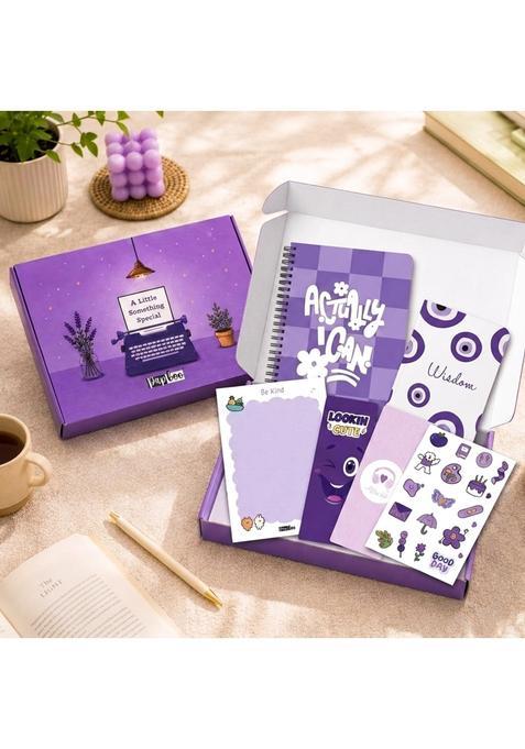 Papboo Purple Stationery Hamper Gift Set A5 Dot Grid Journal A6 Plain Notebook Tear Off Notepad