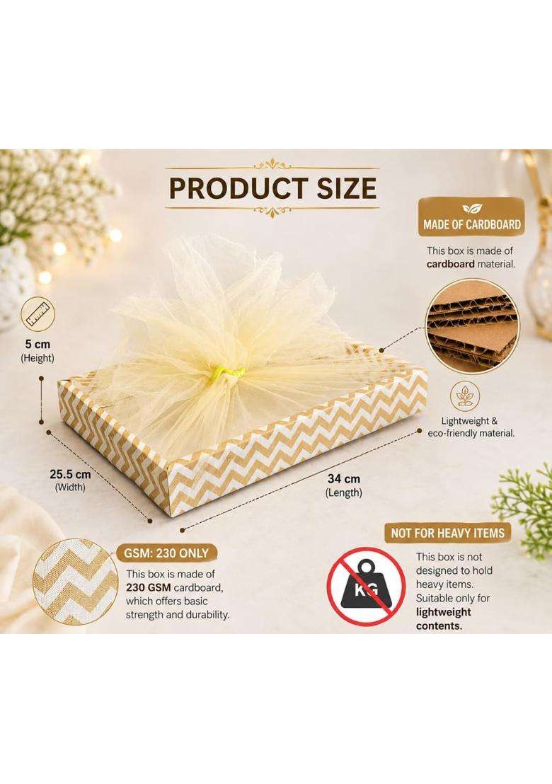 Satyam Kraft Golden 3 Pcs Decorative DIY Folding Gift Box Rectangular Tray with Net for Gifting Birthday - Indya