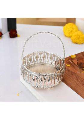 Craftvatika Gift Silver Plated Decorative Baskets for Gifts Gift Small Baskets for Dry Fruits Gift Hampers
