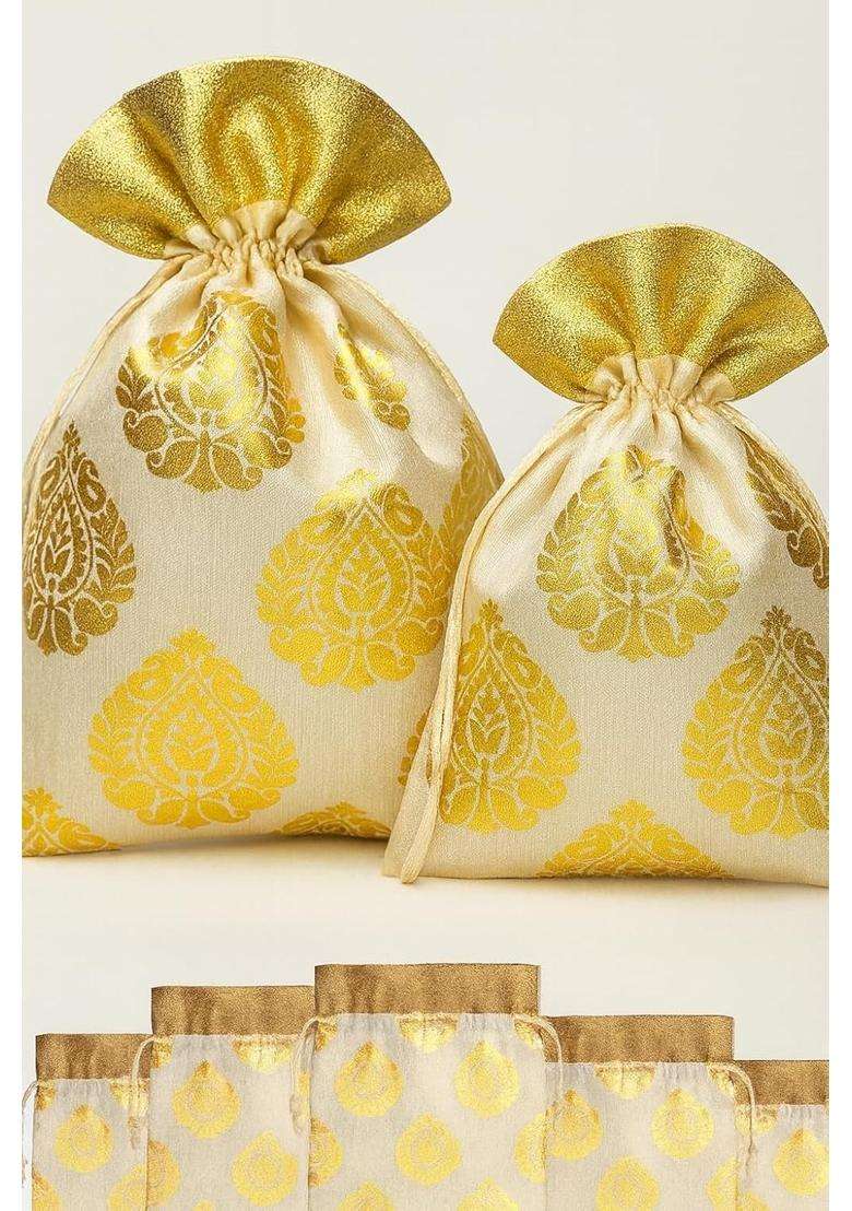 Abhaas Cream 20Pcs Drawstrings Potli Bag for Gifting 23X18CM - Indya