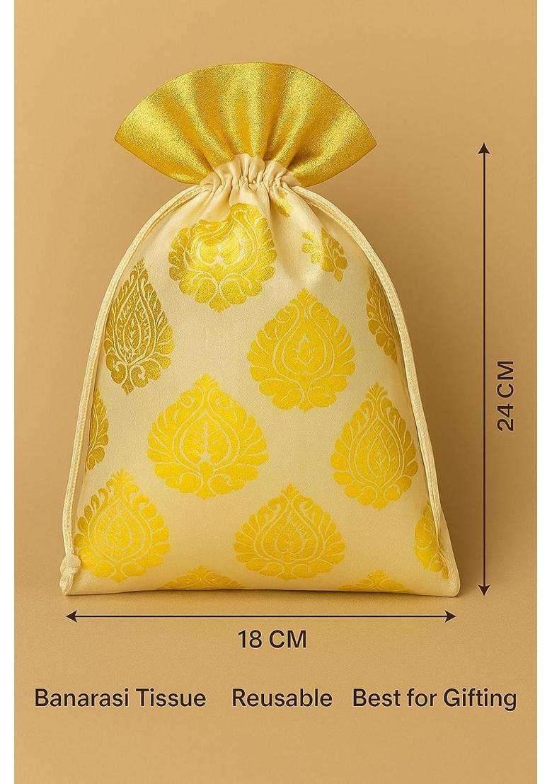 Abhaas Cream 20Pcs Drawstrings Potli Bag for Gifting 23X18CM - Indya