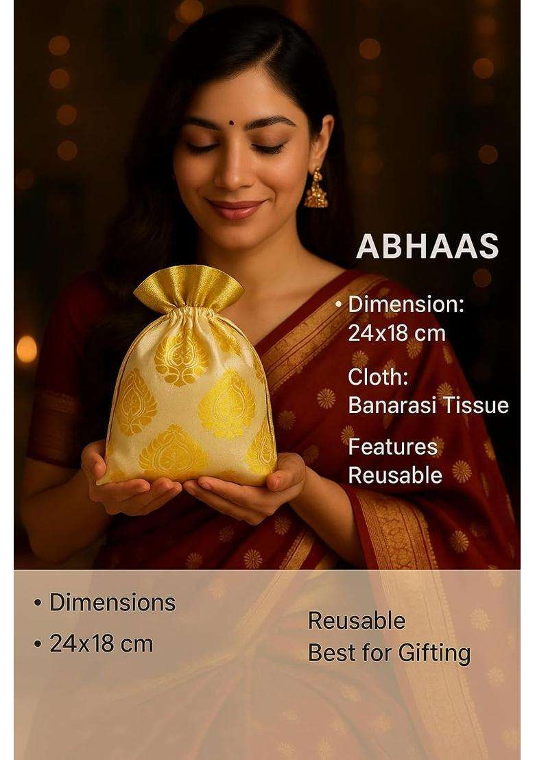 Abhaas Cream 20Pcs Drawstrings Potli Bag for Gifting 23X18CM - Indya