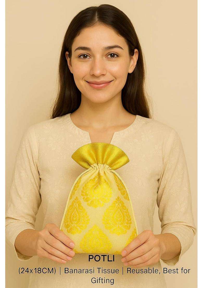 Abhaas Cream 20Pcs Drawstrings Potli Bag for Gifting 23X18CM - Indya