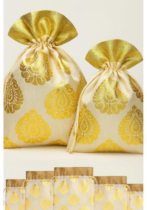 Abhaas Cream 20Pcs Drawstrings Potli Bag for Gifting 23X18CM