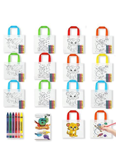 Flipster DIY Birthday Return Gift Bags with Crayons Bags Plus 12 Individual Crayon Sets Set of 12