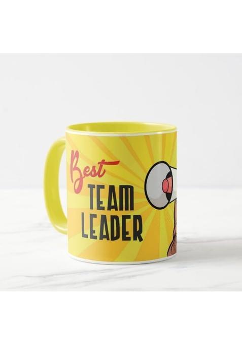 Pretty UR Party Best Team Leader Yellow Coloured Inside and Handle Ceramic Mug Coffee Mugs for Team Members
