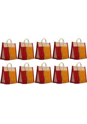 Soman Jute Thamboolam Bags for Return Gifts Golden Yellow and Red Combo Set of 10