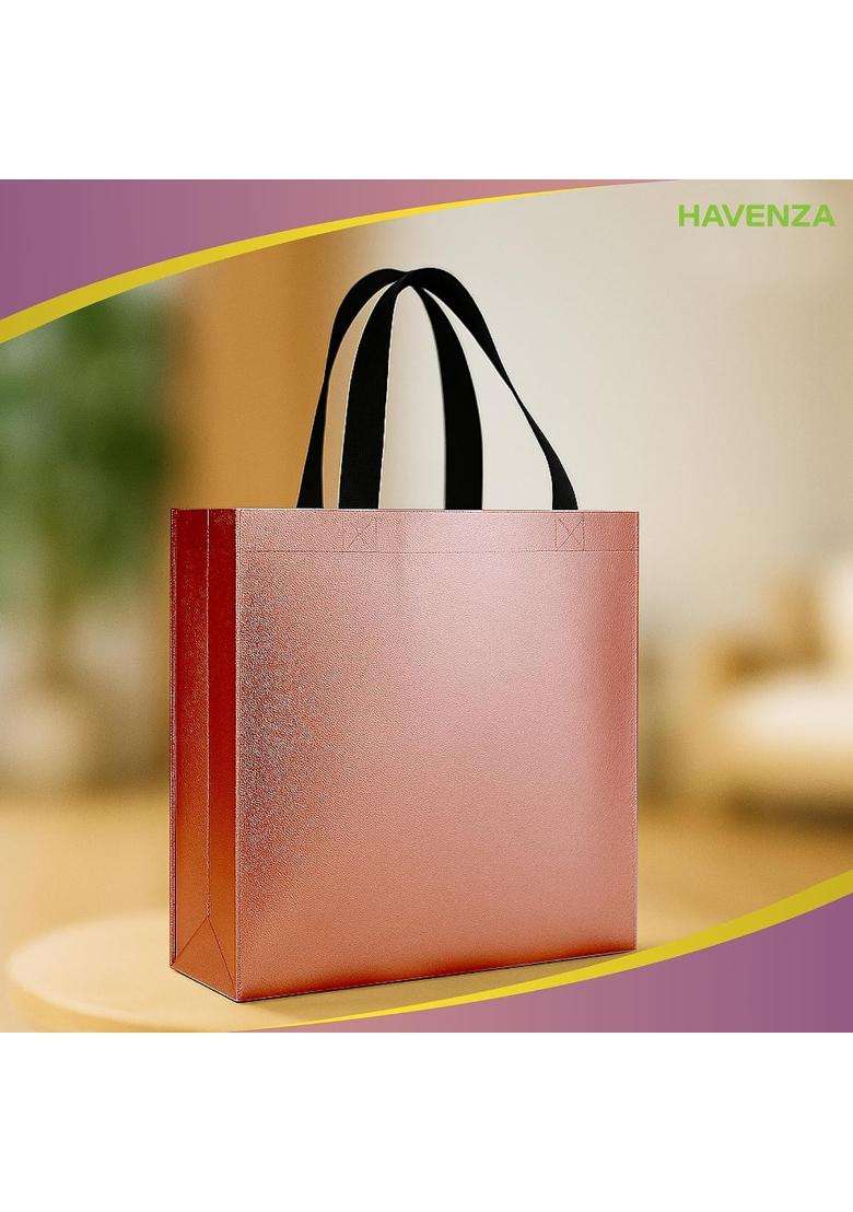 Havenza Copper Gift Bag Medium Size L13 X W12 X D4 Inch Resuable Non Woven Shiny Metallic Laminated Pack of 10 - Indya