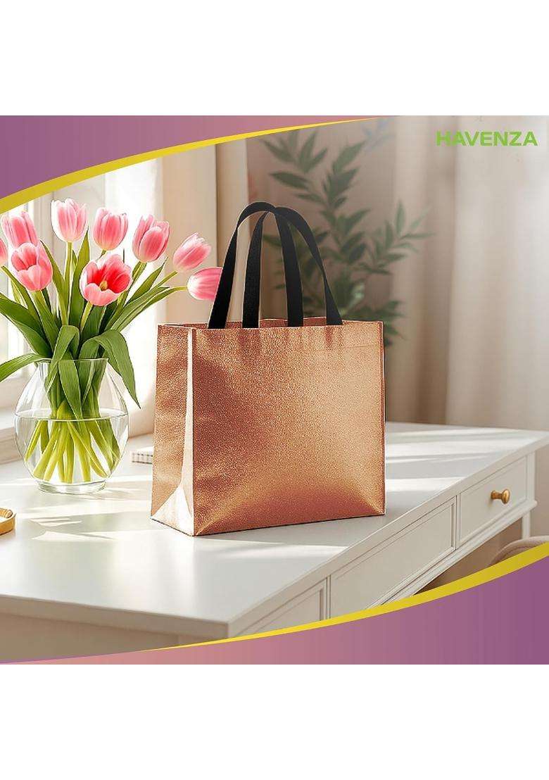 Havenza Copper Gift Bag Medium Size L13 X W12 X D4 Inch Resuable Non Woven Shiny Metallic Laminated Pack of 10 - Indya