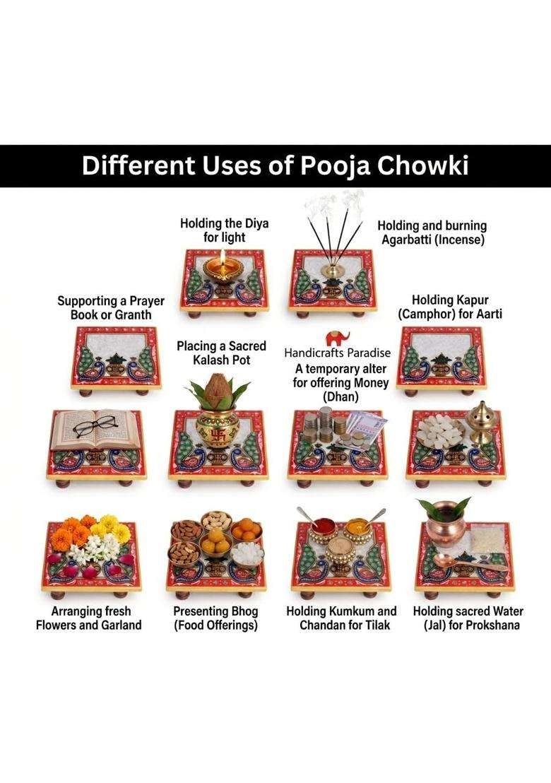 Handicrafts Paradise Multicolour 4 X 4 Inch Pc Marble Chowki for Pooja Home Mandir Set of 10 - Indya