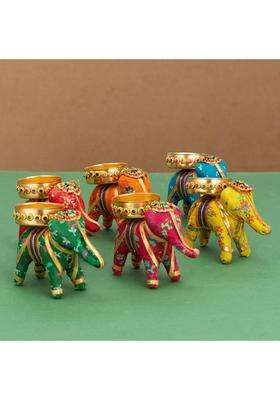 JH Gallery Elephant Tealight Candle Holder Multicolour 10 CM Pack of 6