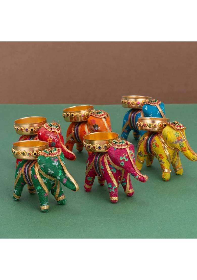 JH Gallery Elephant Tealight Candle Holder Multicolour 10 CM Pack of 6 - Indya
