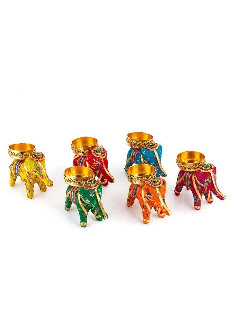 JH Gallery Elephant Tealight Candle Holder Multicolour 10 CM Pack of 6 - Indya
