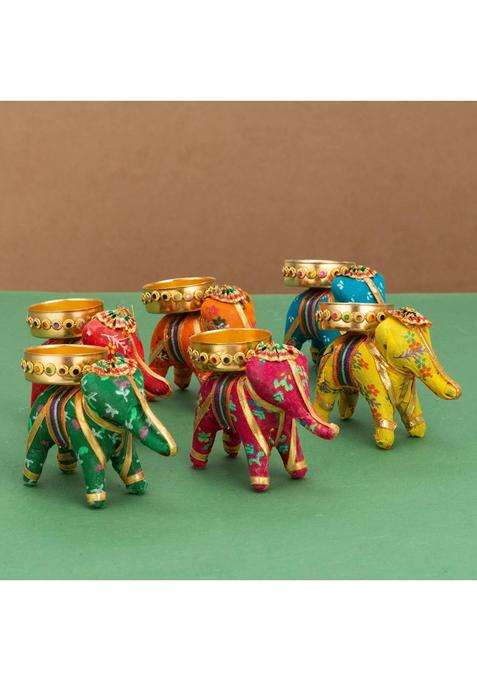 JH Gallery Elephant Tealight Candle Holder Multicolour 10 CM Pack of 6