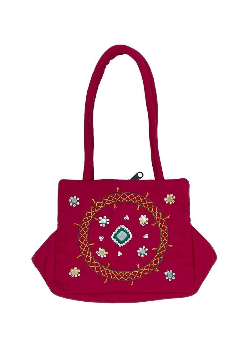 Srishopify Handicrafts Maroon Cotton Mini Hand Bags for Women Return Gifts for Pooja Diwali Gifts for Ladies - Indya