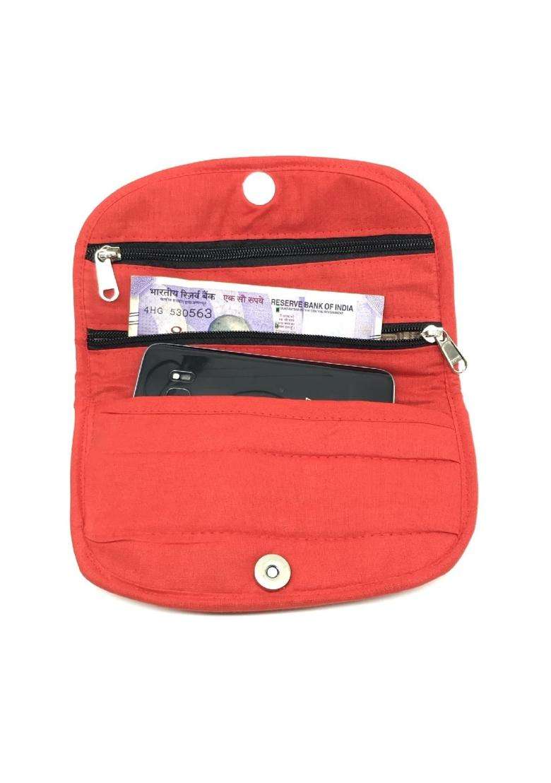 Srishopify Handicrafts Red Handmade Cotton Embroidery Purse Girls Clutches Ladies Wallets Lakshmi Pooja Return - Indya