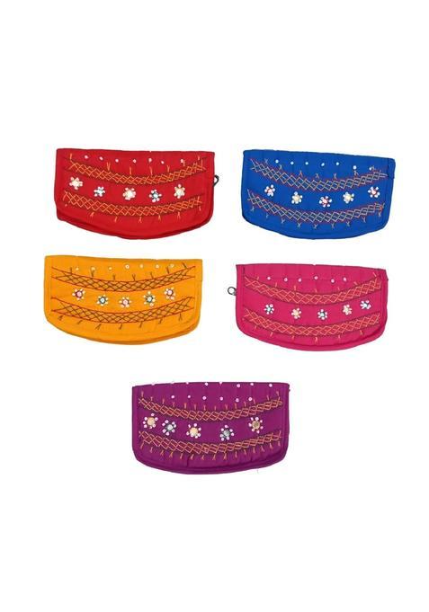 Srishopify Handicrafts Red Handmade Cotton Embroidery Purse Girls Clutches Ladies Wallets Lakshmi Pooja Return