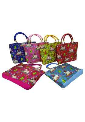 Purple Pink Pichwai Cow Print Design Potli Bag Return Gifts for Women Bulk Wedding Favors Potli Purse