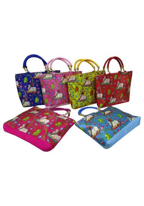 Purple Pink Pichwai Cow Print Design Potli Bag Return Gifts for Women Bulk Wedding Favors Potli Purse