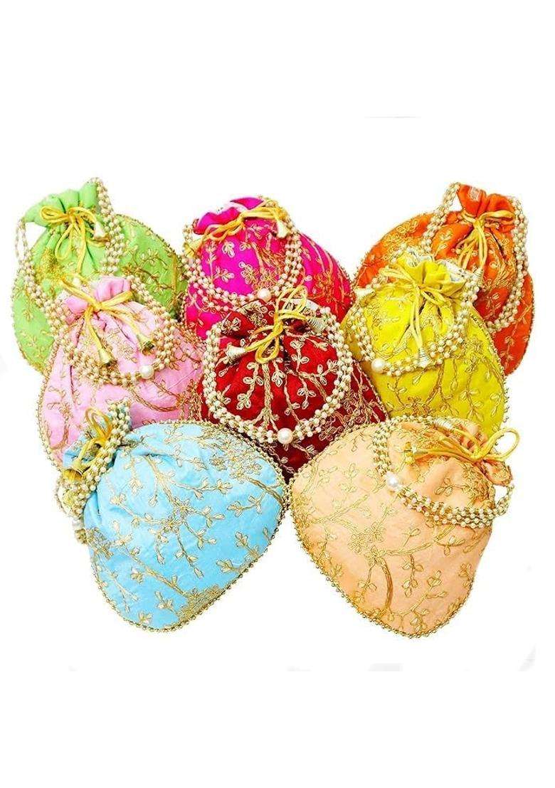 Trendifly Multicolour Return Gift Potli Bag for Women Bulk Wholesale Embroidery Wedding Bridal Batua Purse - Indya