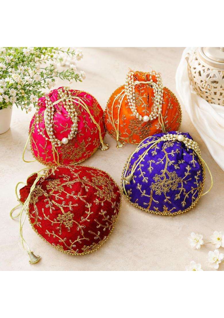 Trendifly Multicolour Return Gift Potli Bag for Women Bulk Wholesale Embroidery Wedding Bridal Batua Purse - Indya