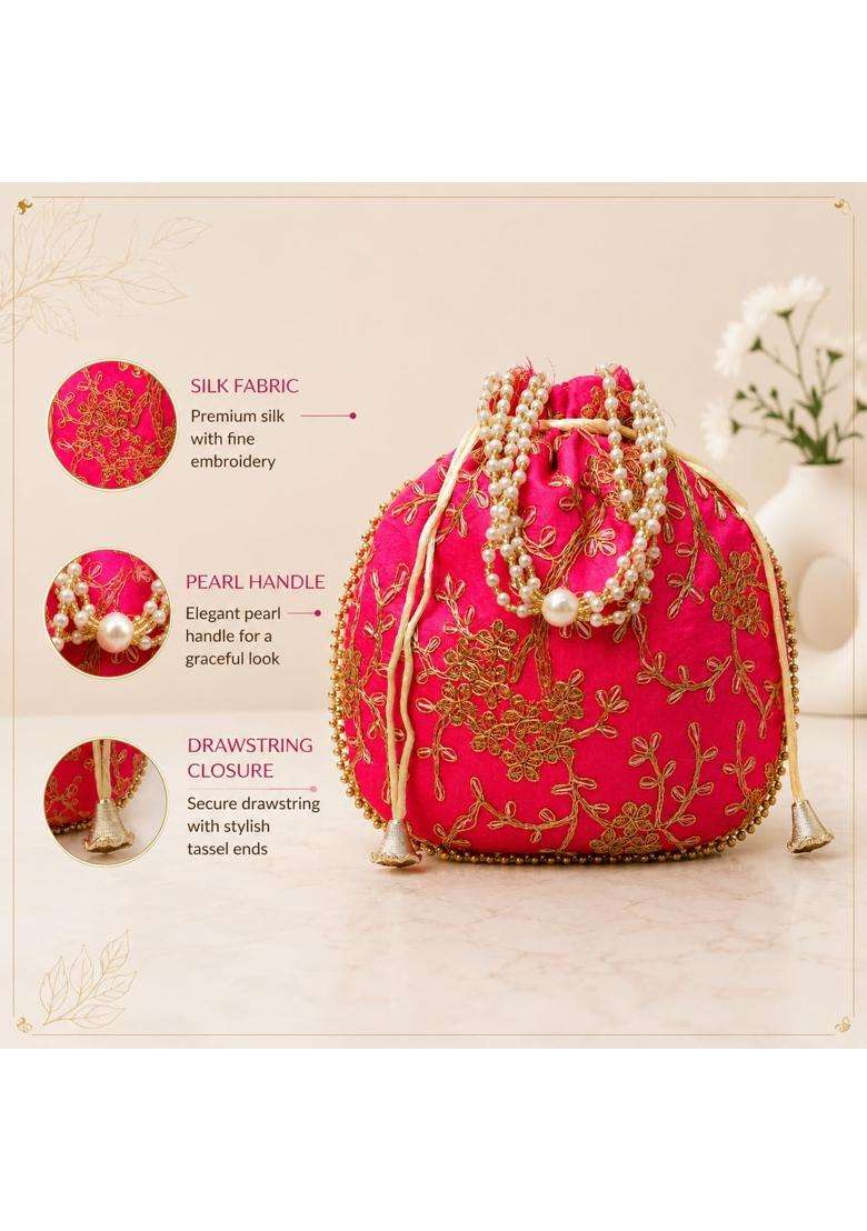 Trendifly Multicolour Return Gift Potli Bag for Women Bulk Wholesale Embroidery Wedding Bridal Batua Purse - Indya