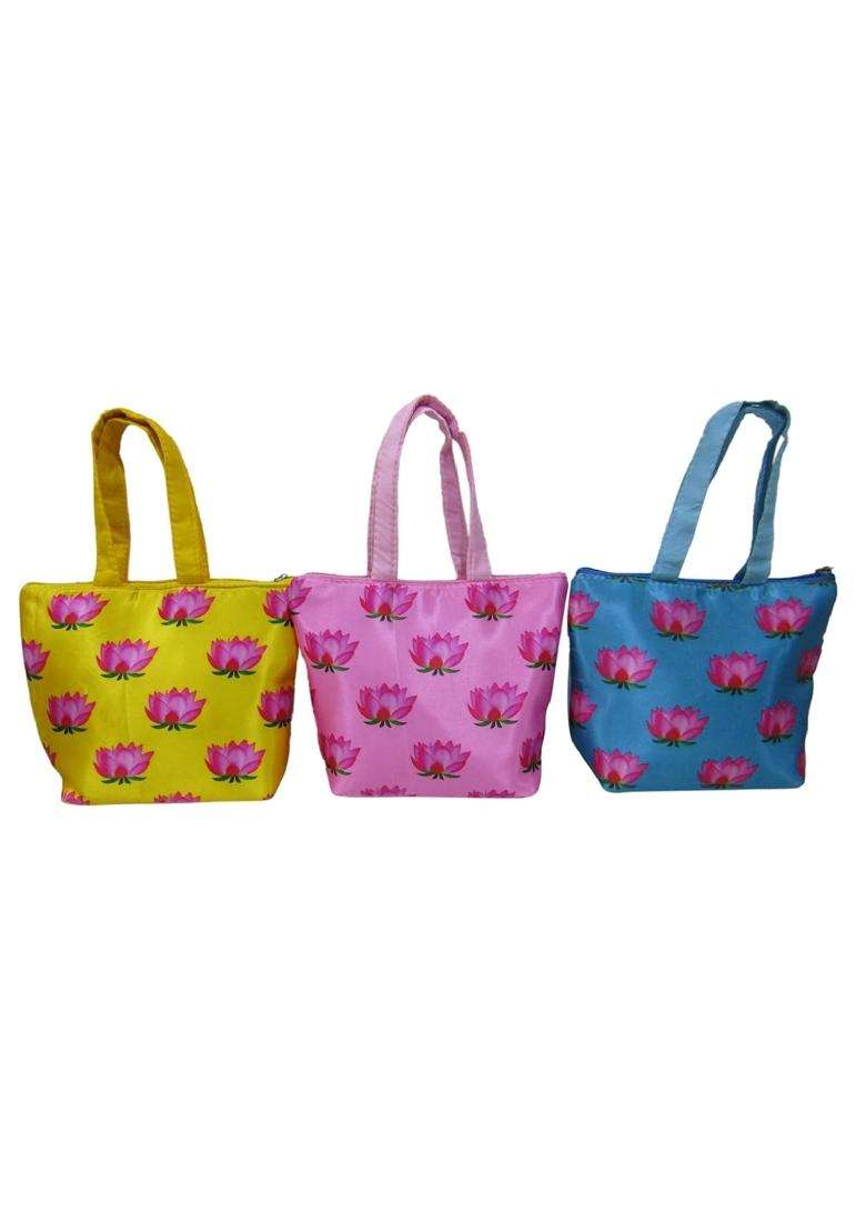 Purple Pink Pichwai Lotus Print Design Potli Bag Return Gifts for Women Bulk Wedding Party Favors Potli Purse - Indya
