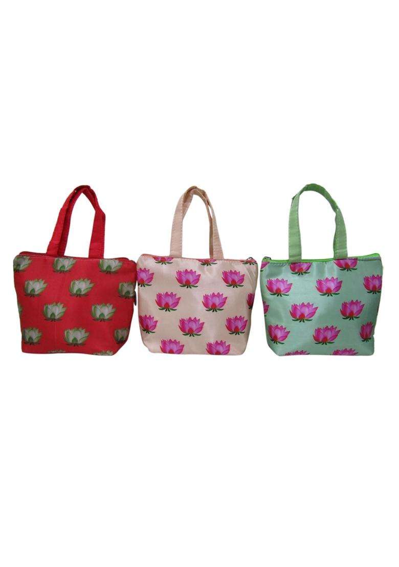 Purple Pink Pichwai Lotus Print Design Potli Bag Return Gifts for Women Bulk Wedding Party Favors Potli Purse - Indya