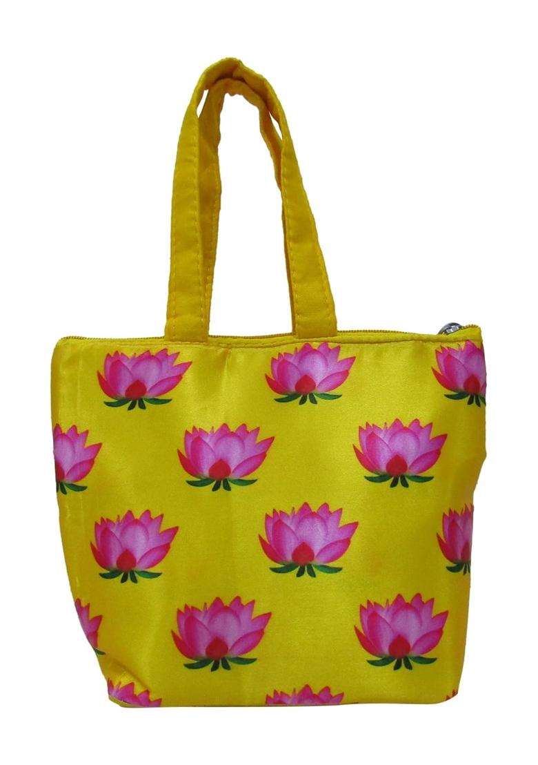 Purple Pink Pichwai Lotus Print Design Potli Bag Return Gifts for Women Bulk Wedding Party Favors Potli Purse - Indya