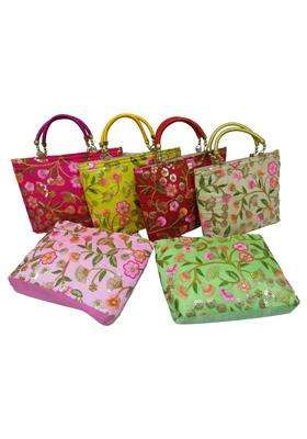 Purple Pink Royal Floral Traditional Design Potli Bag Return Gifts for Women Bulk Wedding Favors Potli Purse